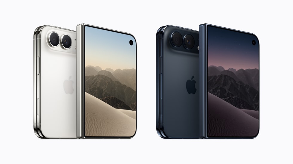 iPhone Duo en los acabados Star White y Night Sky, vistos de frente y por la parte trasera.